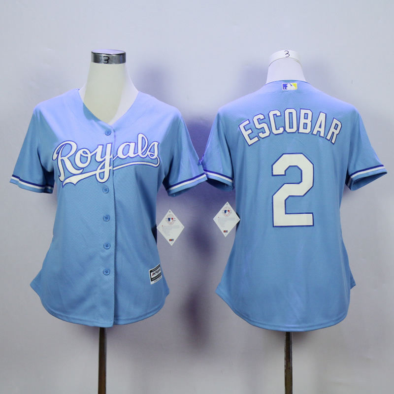 Women Kansas City Royals #2 Eacobar Light Blue MLB Jerseys->women mlb jersey->Women Jersey